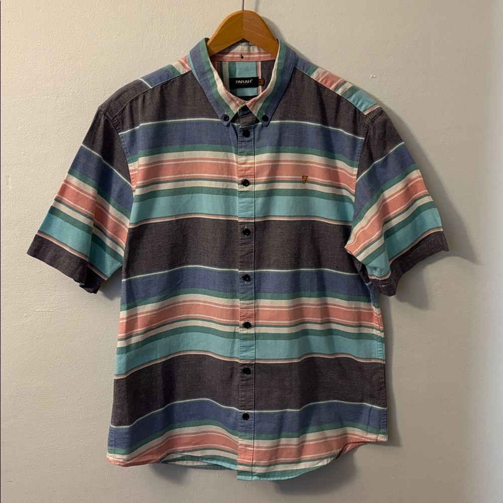 Farah‎ Vintage Men’s XL Slim Fit Multicolor Striped Short-Sleeve Shirt